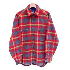 Vintage 90s Red Plaid Wool Flannel Gray Oversized Grunge Skater Boyfriend Top S
